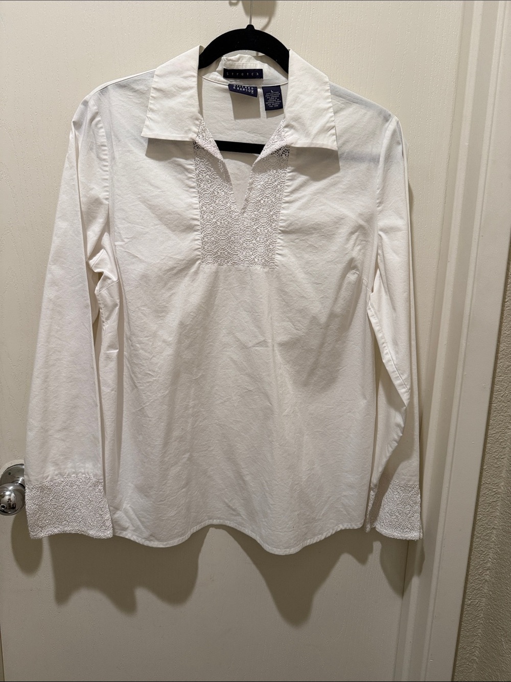 Hillard & Hanson White Long-Sleeve Button Down Shirt with Embroidered Placket